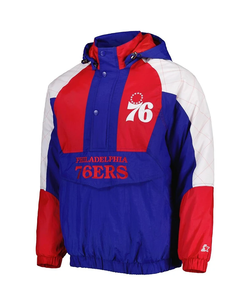 Men's Starter Royal Philadelphia 76ers Body Check Raglan Hoodie Half-Zip Jacket