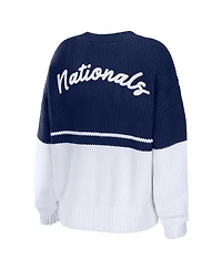 Women's Wear by Erin Andrews Navy, White Washington Nationals Chunky Pullover Sweater