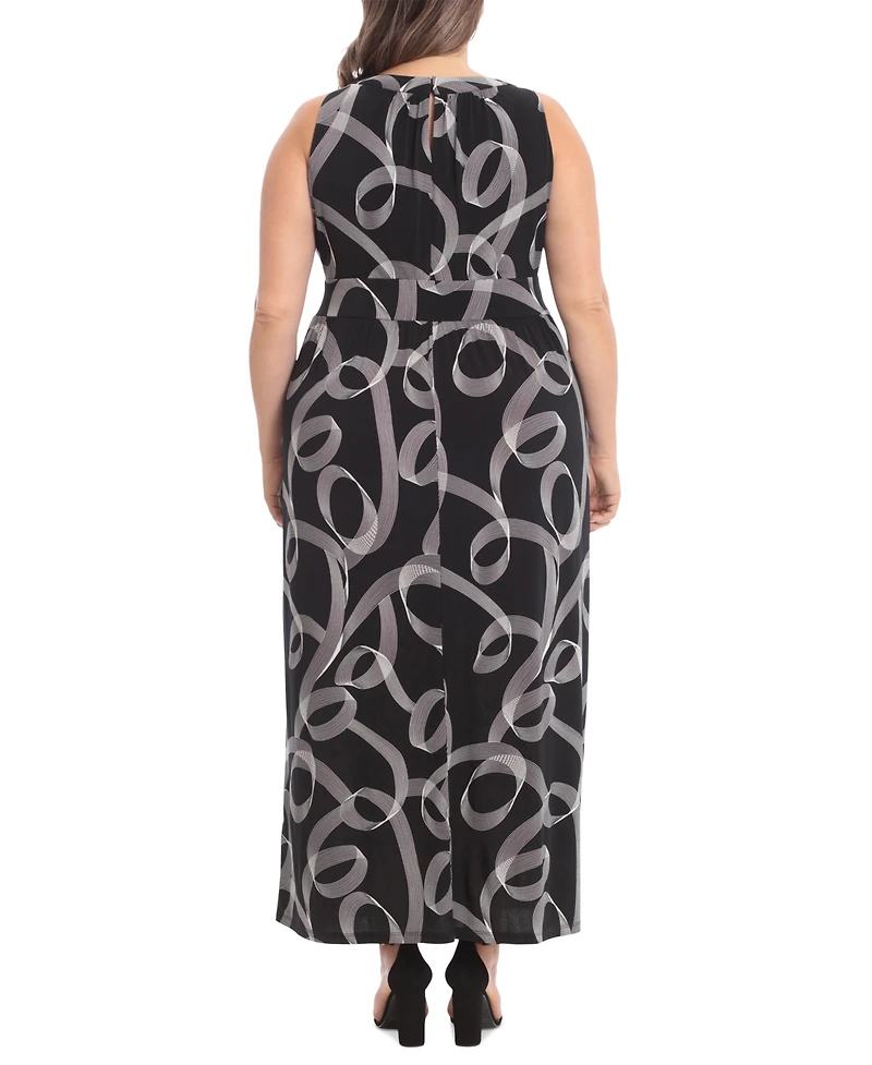 London Times Plus Size Halter Keyhole Printed Maxi Dress