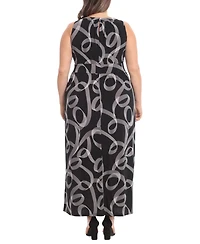 London Times Plus Size Halter Keyhole Printed Maxi Dress