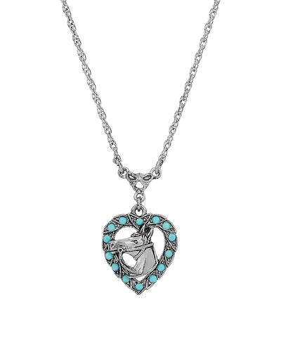 2028 Crystal Turquoise Horse Head Heart Shaped Necklace
