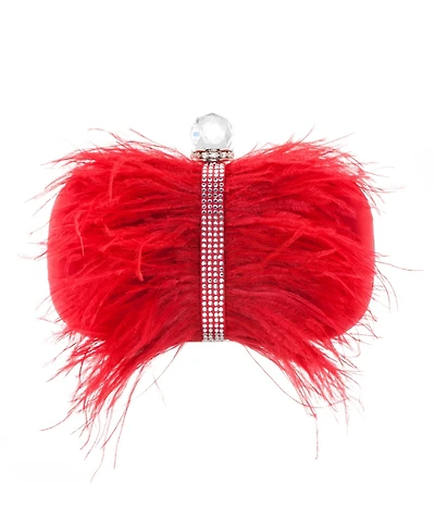 Women's Feather Embellished Minaudiere Clutch