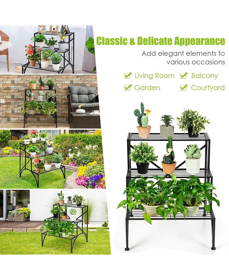 Plant Rack 3-Tier Metal Plant Stand Garden Shelf Stair Style