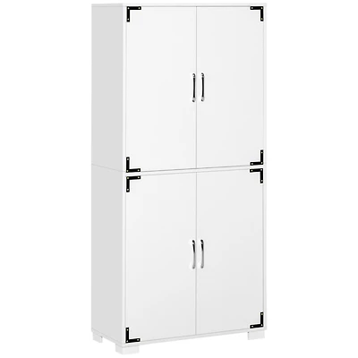 Homcom Industrial Style 4-Door Cabinet Pantry Cupboard with Storage Shelves for Bedroom and Living Room, White