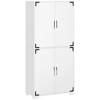 Homcom Industrial Style 4-Door Cabinet Pantry Cupboard with Storage Shelves for Bedroom and Living Room, White
