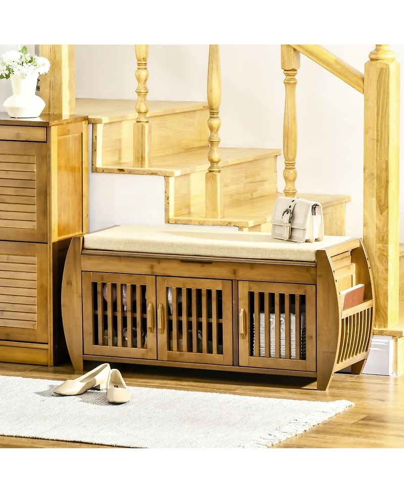 Homcom Upholste Entryway Shoe Bench with Storage Cabinets Side Rack,