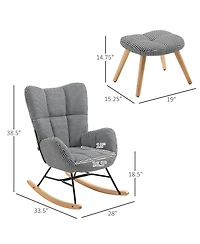 Homcom Glider Rocker with Ottoman Set, Houndstooth Nursery Rocking Chair, Upholstered Wingback Armchair for Living Room and Bedroom