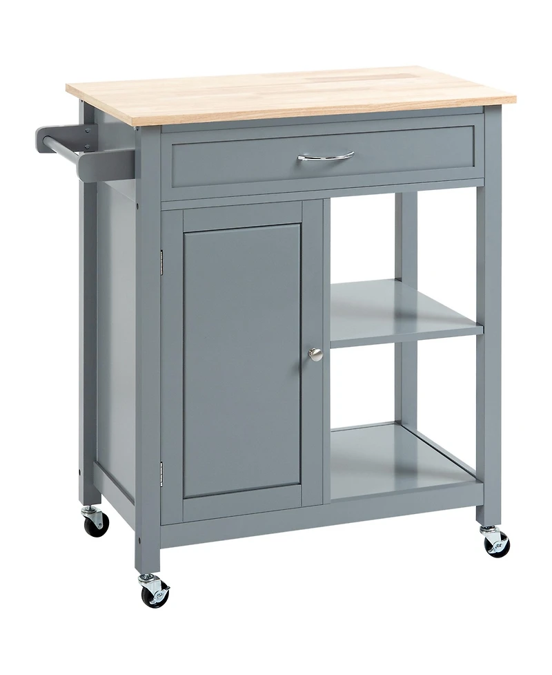 Homcom Kitchen Trolley, Wood Top Utility Cart on Wheels with Open Shelf and Storage Drawer for Dining Room, Kitchen, Grey