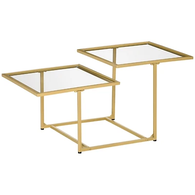 Homcom 38" 2 Glass End Table, Living Room Table w/ Metal Frame,
