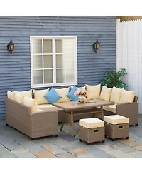 Outsunny Patio Furniture Sectional Sofa w/ Ottomans & Table,