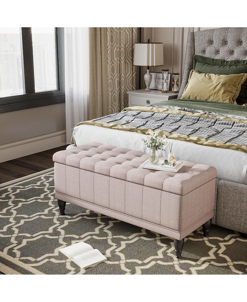 Homcom Fabric Storage Ottoman Shoe Bench Tufted Stool Lift Top Home Furniture
