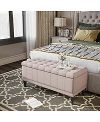 Homcom Fabric Storage Ottoman Shoe Bench Tufted Stool Lift Top Home Furniture