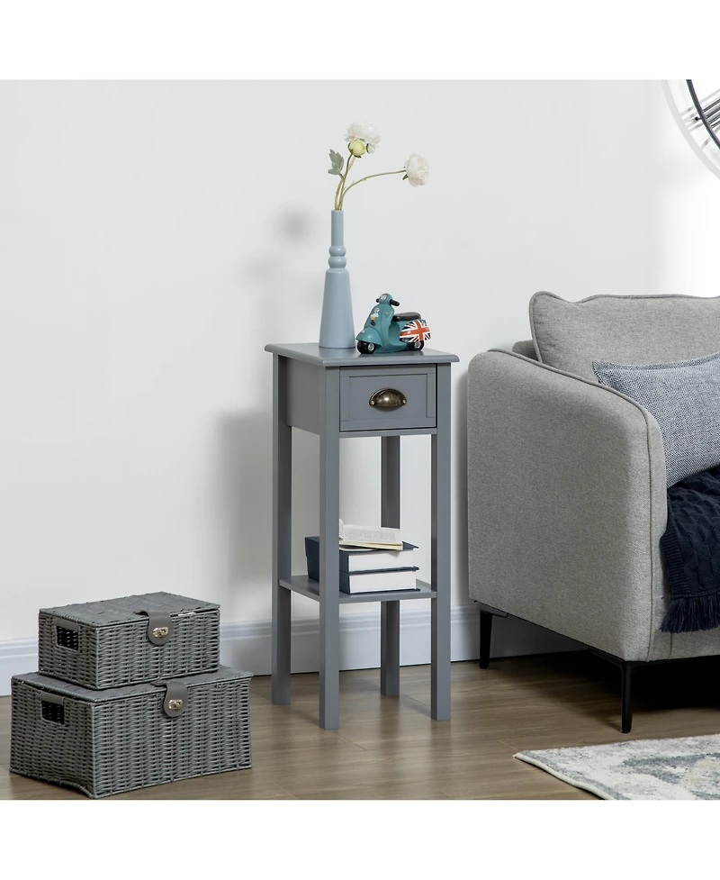 Homcom 29" 2-Tier Side Table with Drawer Shelf, End Table for Living Room,