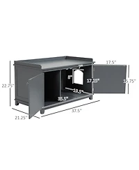 PawHut Cat Litter Box Furniture Hidden Litter Box Enclosure Cabinet Indoor Cat Washroom Double-door Nightstand End Table with Cat Hole Grey
