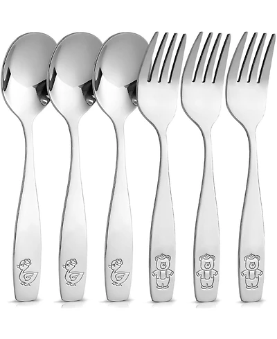 Kids and Toddler Cutlery Set Designed For Self Feeding - 6 Piece Spoon and Fork