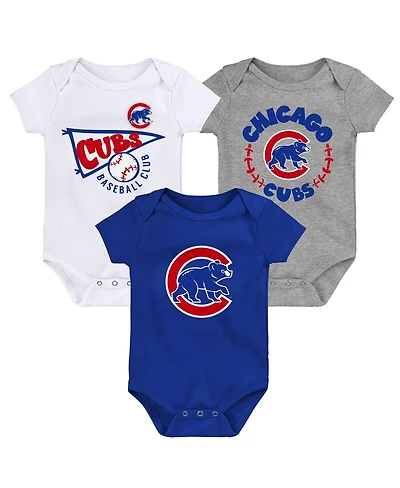 Newborn and Infant Boys Girls Royal, White, Heather Gray Chicago Cubs Biggest Little Fan 3-Pack Bodysuit Set