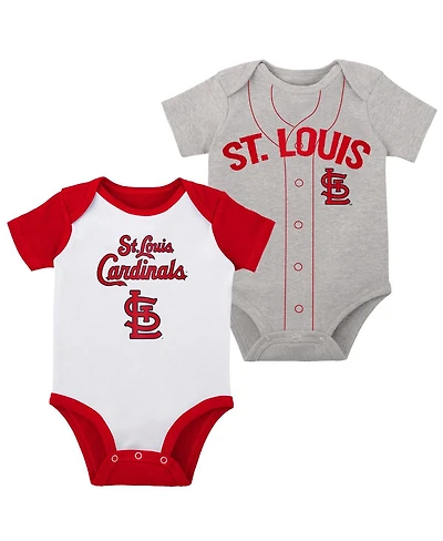 Infant Boys and Girls White and Heather Gray St. Louis Cardinals Two-Pack Little Slugger Bodysuit Set