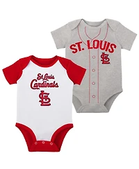 Infant Boys and Girls White and Heather Gray St. Louis Cardinals Two-Pack Little Slugger Bodysuit Set