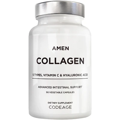 Amen Multi Collagen Peptides Capsules with Hyaluronic Acid and Vitamin C - 5 Types of Collagen Protein Type I, Ii, Iii, V, X - Grass Fed Hydrolyzed