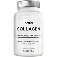Amen Multi Collagen Peptides Capsules with Hyaluronic Acid and Vitamin C - 5 Types of Collagen Protein Type I, Ii, Iii, V, X - Grass Fed Hydrolyzed