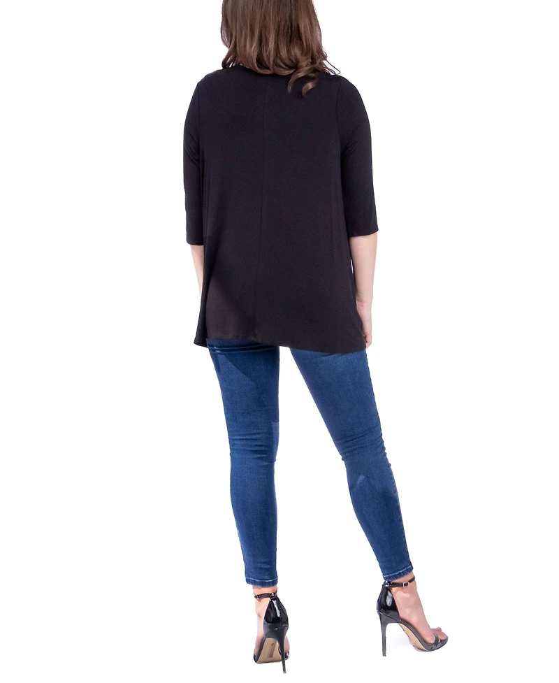 24seven Comfort Apparel Women's Open Front Elbow Length Sleeve Cardigan Sweater