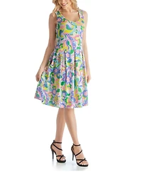 24seven Comfort Apparel Women's Pleated Knee Length Skirt with Pockets Dress
