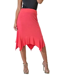 24seven Comfort Apparel Solid Color Knee Length Elastic Waist Handkerchief Skirt