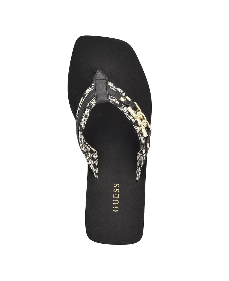 Guess Women's Ediva Wedges with Hardware and Heritage Logo Fabric Sandals