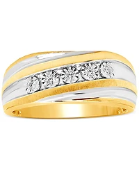 Men's Diamond Two-Tone Swirl Ring (1/10 ct. t.w.) in Sterling Silver & 18k Gold-Plate