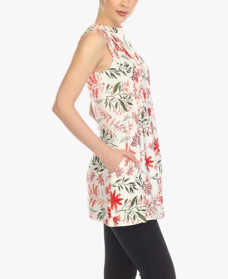 White Mark Women's Floral Sleeveless Tunic Top