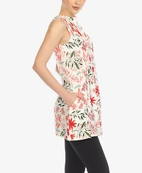 White Mark Women's Floral Sleeveless Tunic Top