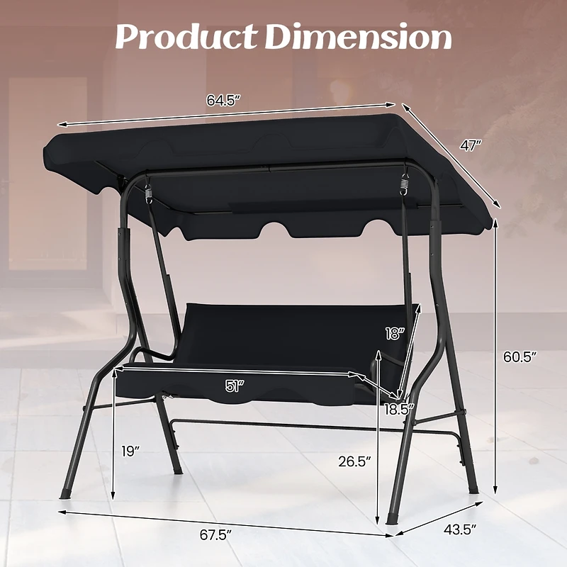 3 Seats Patio Canopy Swing Glider Hammock Cushioned