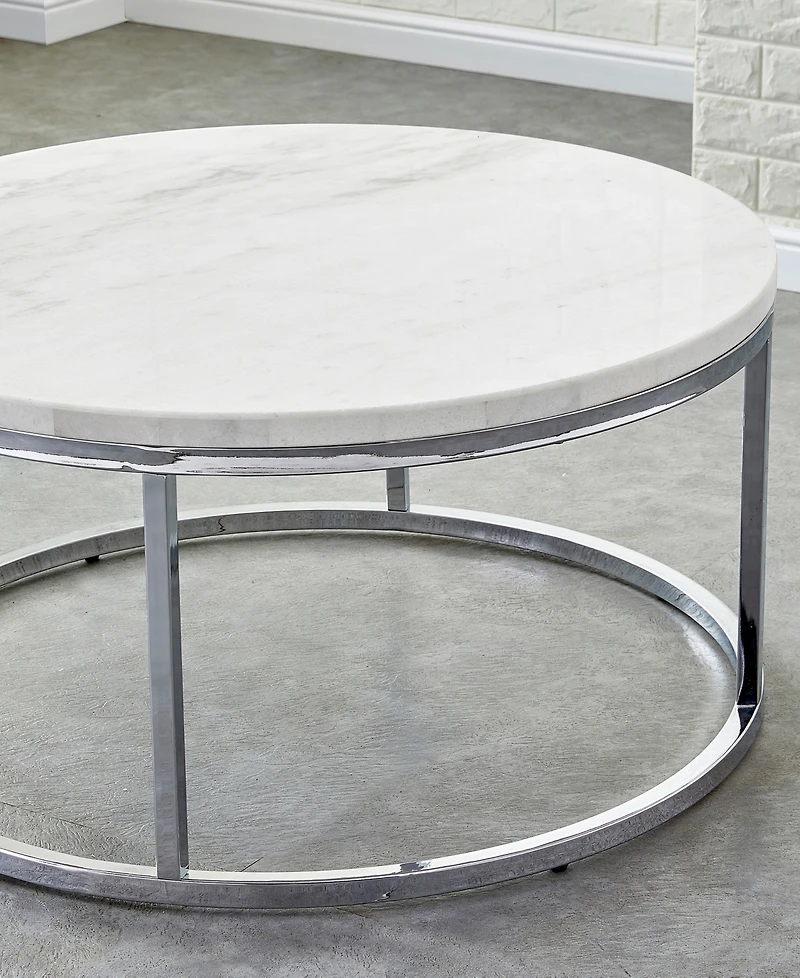 Steve Silver Echo 36" Round Marble and Chrome Cocktail Table