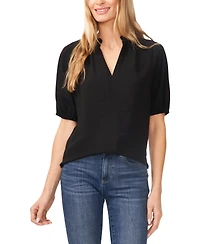 CeCe Women's Short Sleeve Ruffle Neck Raglan Split Neck Blouse