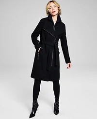 Calvin Klein Womens Wool Blend Belted Wrap Coat