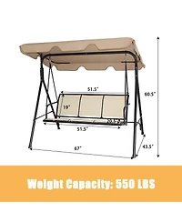 Costway Outdoor Patio Swing Canopy 3 Person Canopy Swing Chair Patio Hammock