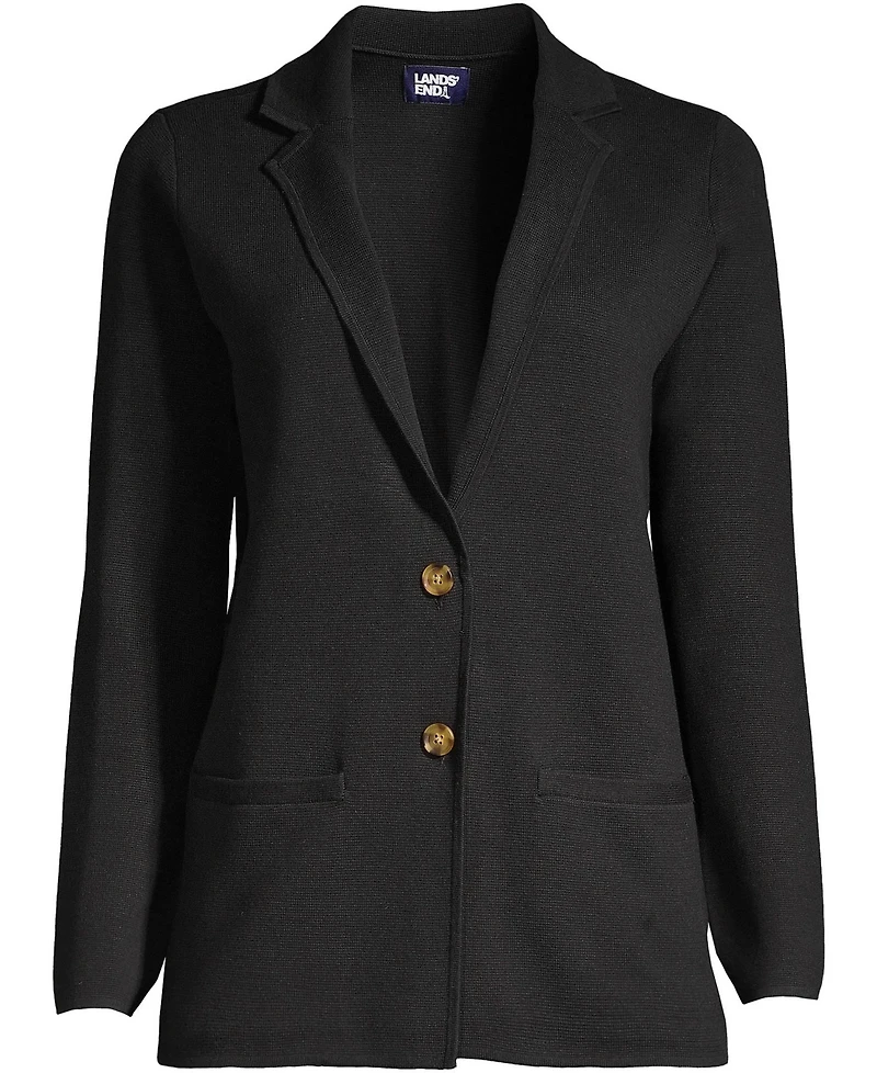 Lands' End Women's Fine Gauge Cotton Button Front Blazer Sweater