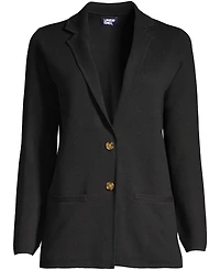 Lands' End Women's Fine Gauge Cotton Button Front Blazer Sweater