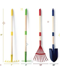 Play22usa Garden Tool Set Toy 4-Piece - Shovel, Rake, Hoe, Leaf Rake