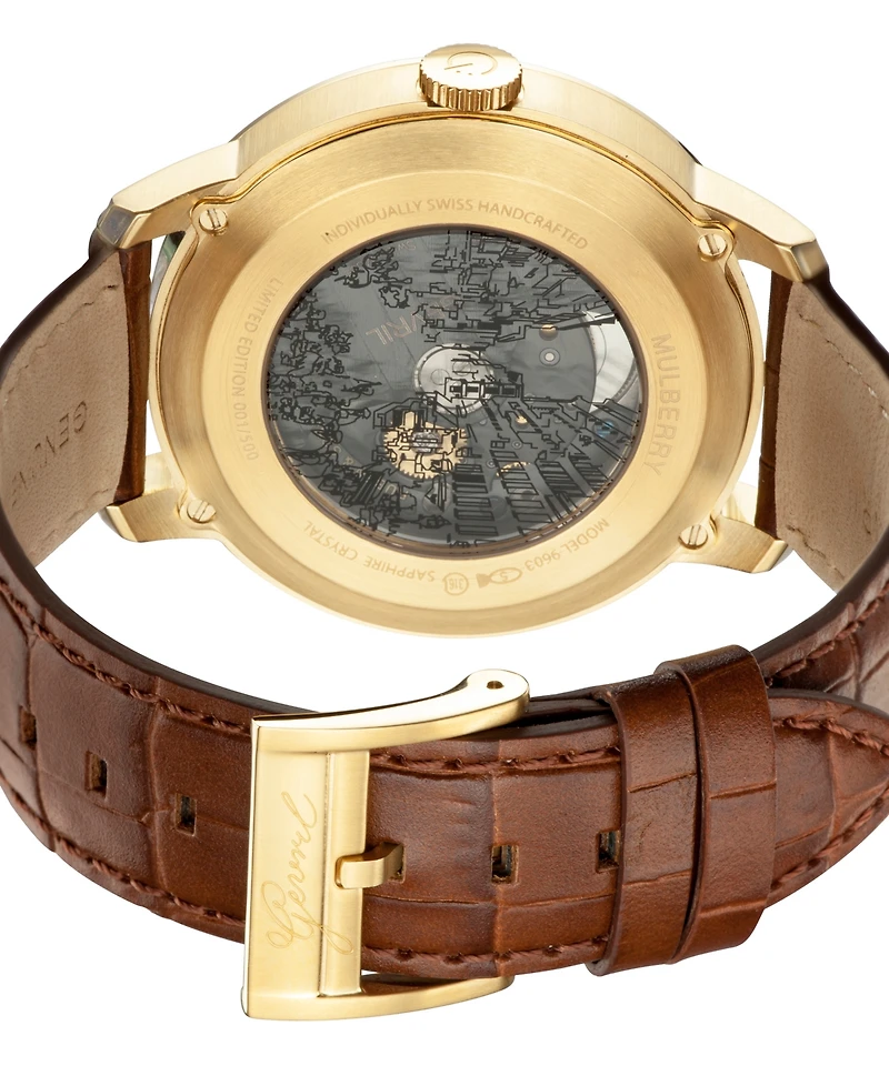 Gevril Men's Mulberry Swiss Automatic Brown Leather Watch 42mm