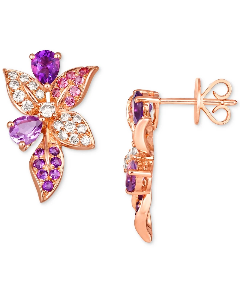 Le Vian Multi-Gemstone (1-1/4 ct. t.w.) & Nude Diamond (1/3 ct. t.w.) Flower Drop Earrings in 14k Rose Gold