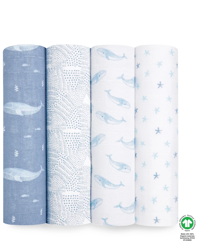 aden by aden + anais Essentials Oceanic Muslin Swaddles, Pack of 4