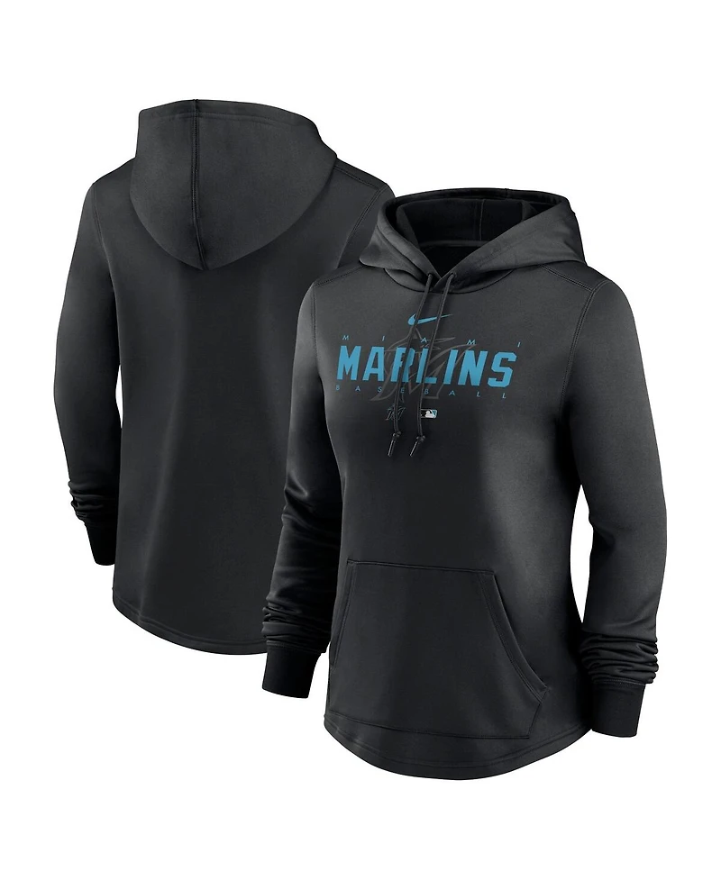 Women's Nike Black Miami Marlins Authentic Collection Pregame Performance Pullover Hoodie