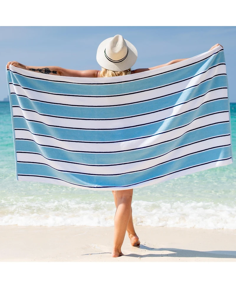 Oversized Extra Thick Luxury Beach Towel (35x70 in., 600 Gsm), Pinstriped, Soft Ringspun Cotton Resort