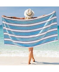 Oversized Extra Thick Luxury Beach Towel (35x70 in., 600 Gsm), Pinstriped, Soft Ringspun Cotton Resort
