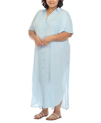 Raviya Plus Button-Front Cover-Up Maxi Dress