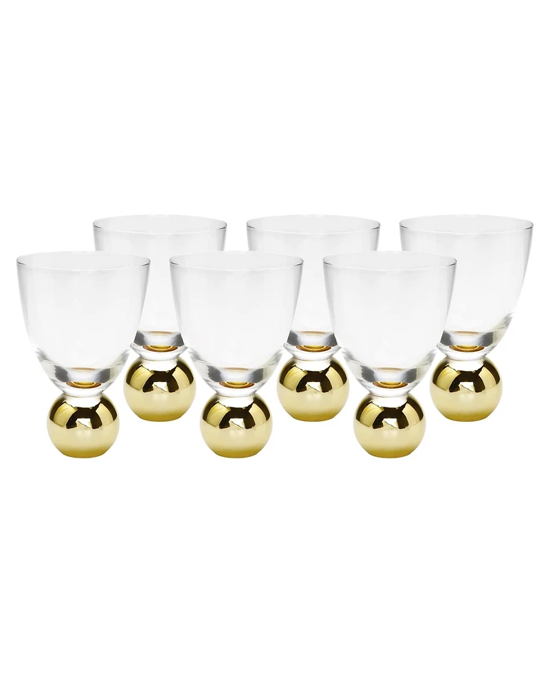 Small Wine Glasses on Gold Ball Pedestal, Set of 6