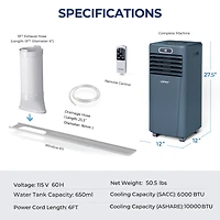 Btu Portable Air Conditioner w/ Remote Control 3-in-1 Cooler Drying