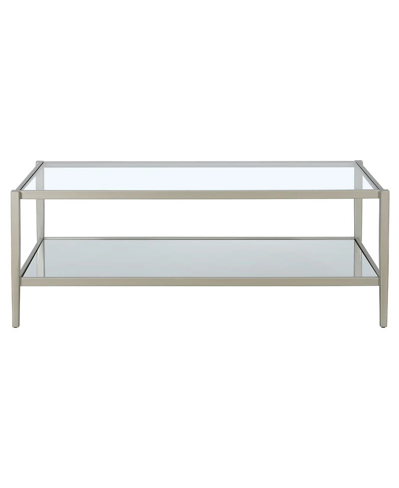 Hudson & Canal Hera 45" Wide Metal Rectangular Coffee Table with Mirror Shelf