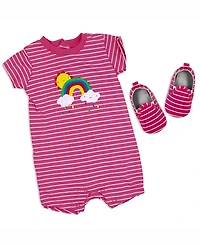 Lily & Jack Baby Girls Short Sleeved Rainbow Romper and Shoes, 2 Piece Set